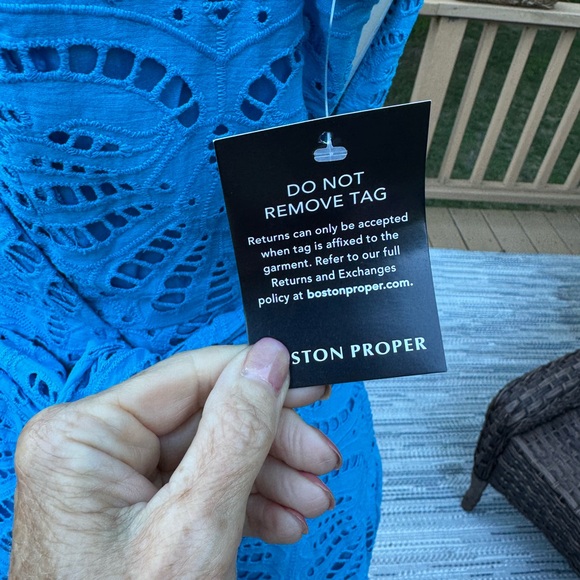 Boston Proper Malibu Blue Eyelet Sleeveless Dress MIDI size 2 side zipper - Picture 11 of 16